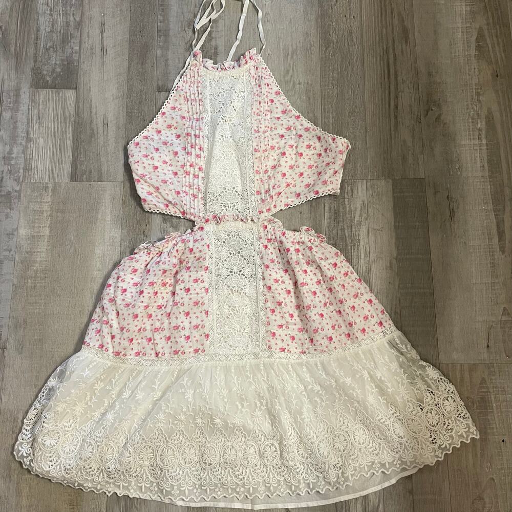 NWT LoveShackFancy Kesia mini dress with a floral print and lace accents. Size L - Picture 11 of 16